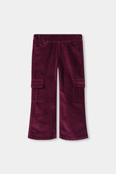 Girls Wide Leg Maroon Velvet Trouser